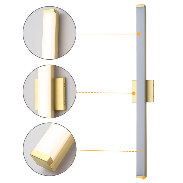 36” Brushed Gold LED Vanity Bar Light Indoor Wall Sconce with Acrylic Shade