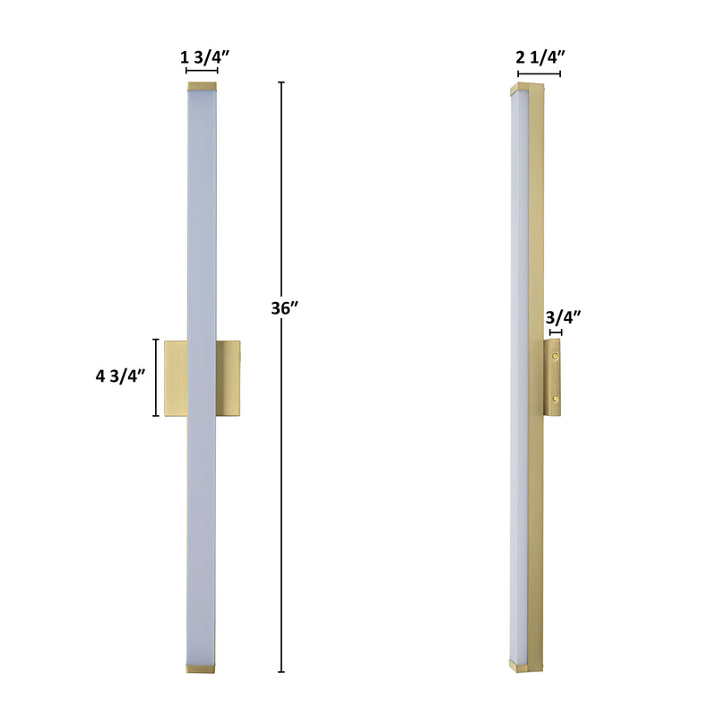 36” Brushed Gold LED Vanity Bar Light Indoor Wall Sconce with Acrylic Shade