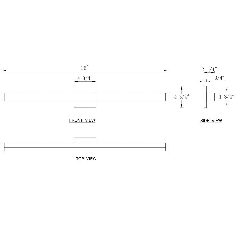 36” Matte Black LED Vanity Bar Light Indoor Wall Sconce with Acrylic Shade