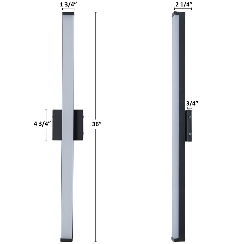 36” Matte Black LED Vanity Bar Light Indoor Wall Sconce with Acrylic Shade