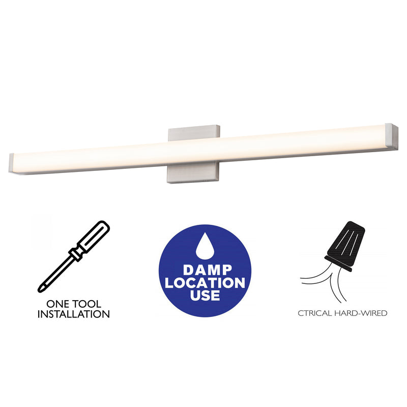 36” Brushed Nickel LED Vanity Bar Light Indoor Wall Sconce with Acrylic Shade