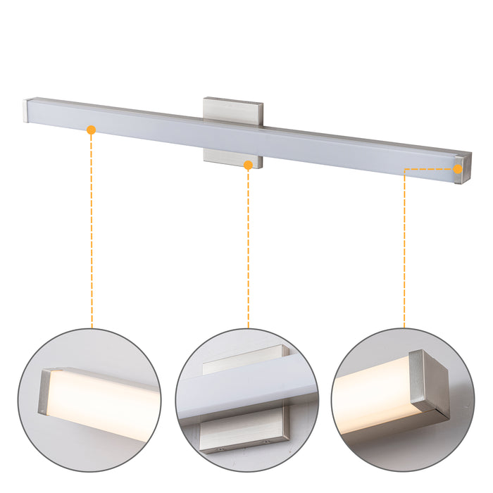 36” Brushed Nickel LED Vanity Bar Light Indoor Wall Sconce with Acrylic Shade