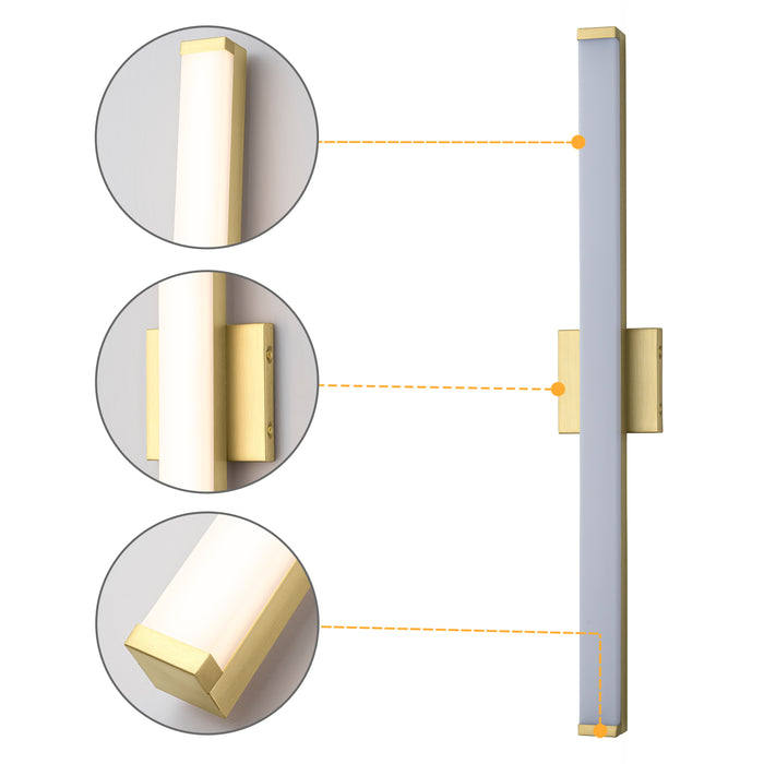29.75” Brushed Gold LED Vanity Bar Light Indoor Wall Sconce with Acrylic Shade