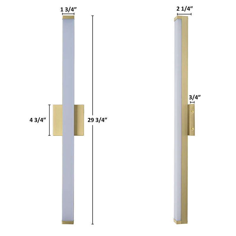 29.75” Brushed Gold LED Vanity Bar Light Indoor Wall Sconce with Acrylic Shade
