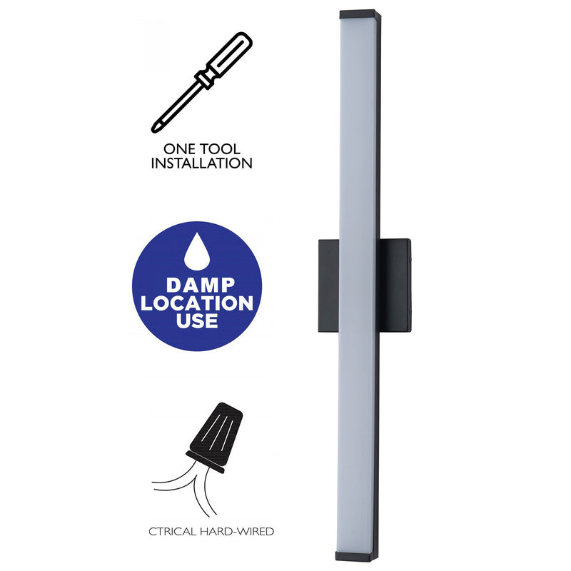 29.75” Matte Black LED Vanity Bar Light Indoor Wall Sconce with Acrylic Shade