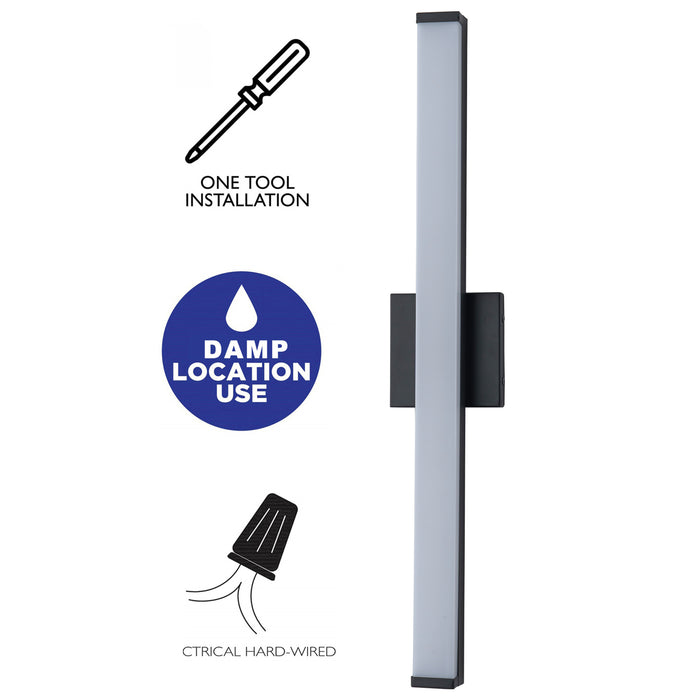 29.75” Matte Black LED Vanity Bar Light Indoor Wall Sconce with Acrylic Shade