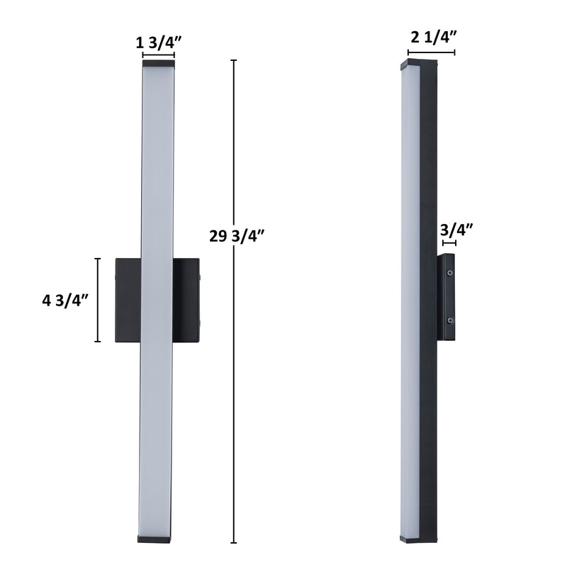 29.75” Matte Black LED Vanity Bar Light Indoor Wall Sconce with Acrylic Shade