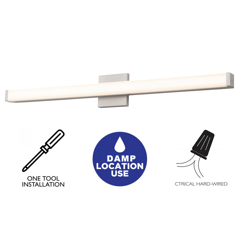 29.75” Brushed Nickel LED Vanity Bar Light Indoor Wall Sconce with Acrylic Shade