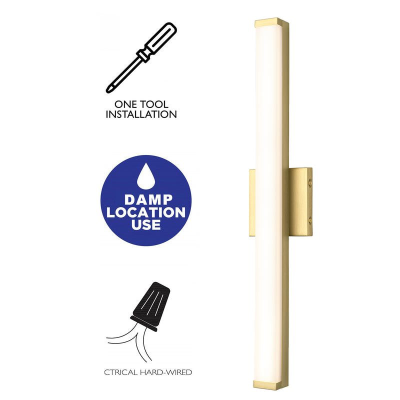 24” Brushed Gold LED Vanity Bar Light Indoor Wall Sconce with Acrylic Shade