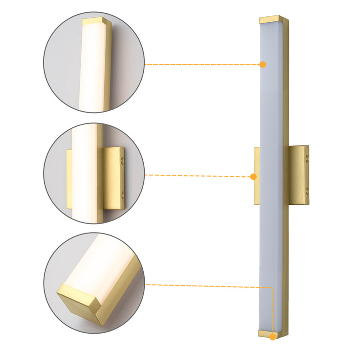 24” Brushed Gold LED Vanity Bar Light Indoor Wall Sconce with Acrylic Shade