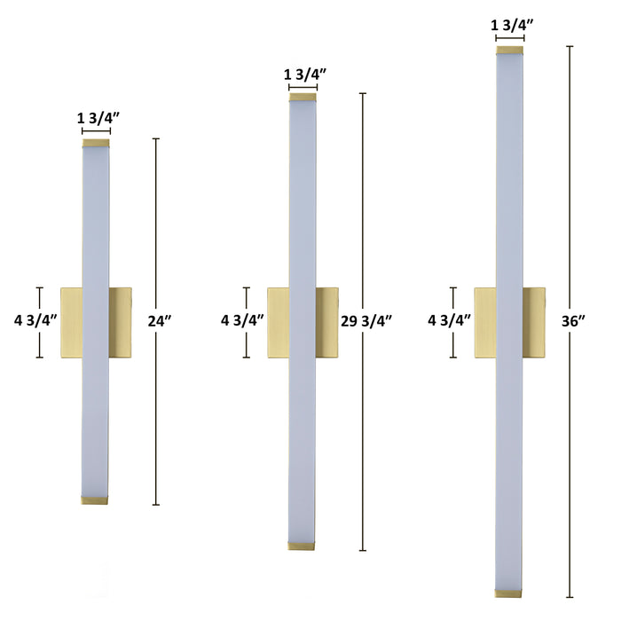 24” Brushed Gold LED Vanity Bar Light Indoor Wall Sconce with Acrylic Shade