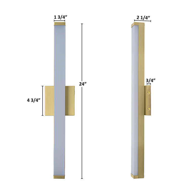24” Brushed Gold LED Vanity Bar Light Indoor Wall Sconce with Acrylic Shade