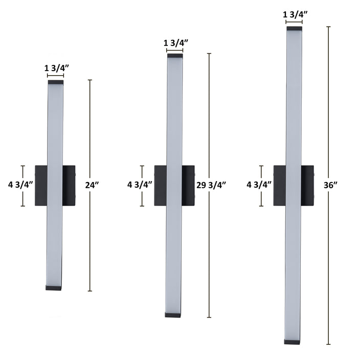 24” Matte Black LED Vanity Bar Light Indoor Wall Sconce with Acrylic Shade