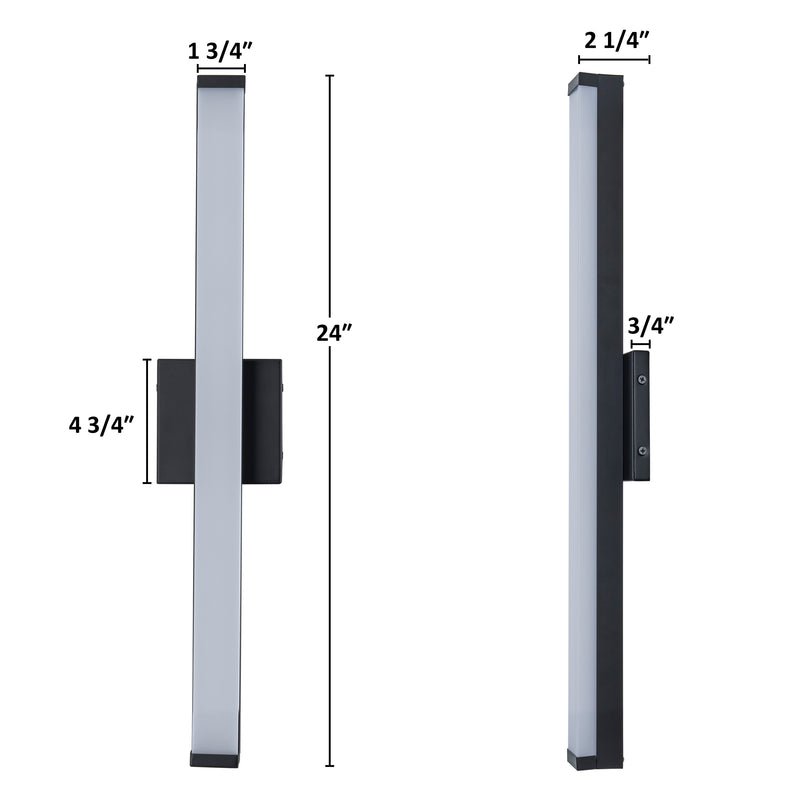 24” Matte Black LED Vanity Bar Light Indoor Wall Sconce with Acrylic Shade