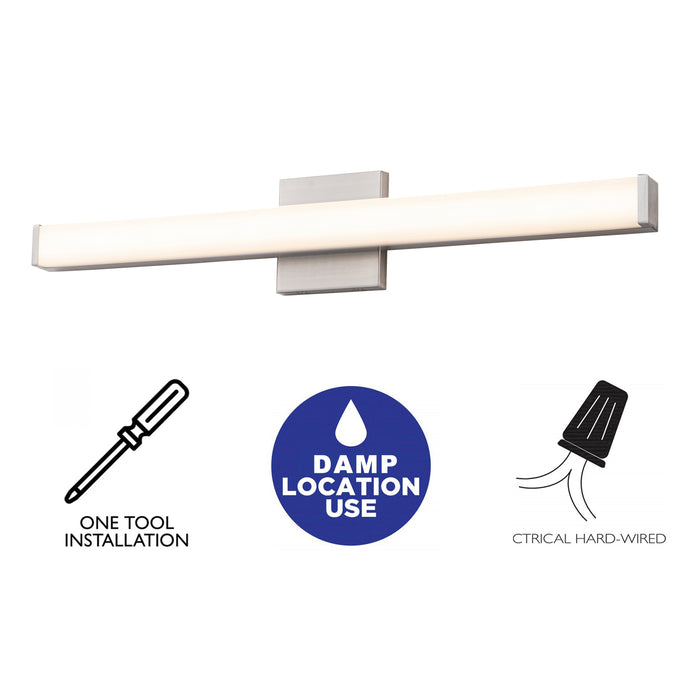 24” Brushed Nickel LED Vanity Bar Light Indoor Wall Sconce with Acrylic Shade
