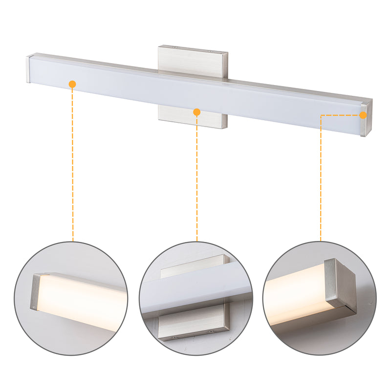 24” Brushed Nickel LED Vanity Bar Light Indoor Wall Sconce with Acrylic Shade