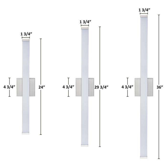 24” Brushed Nickel LED Vanity Bar Light Indoor Wall Sconce with Acrylic Shade