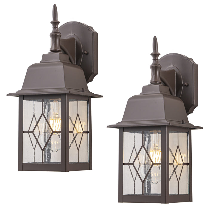 2-Pack 14in Oil-Rubbed Bronze Outdoor Wall Lantern with Seeded Glass for Porch, Patio, or Garage