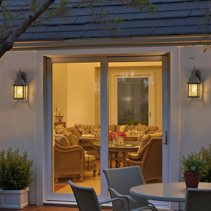 2-Pack 14in Oil-Rubbed Bronze Outdoor Wall Lantern with Seeded Glass for Porch, Patio, or Garage