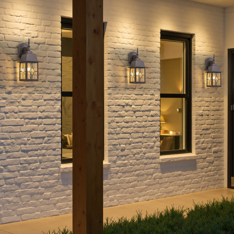 2-Pack 14in Oil-Rubbed Bronze Outdoor Wall Lantern with Seeded Glass for Porch, Patio, or Garage