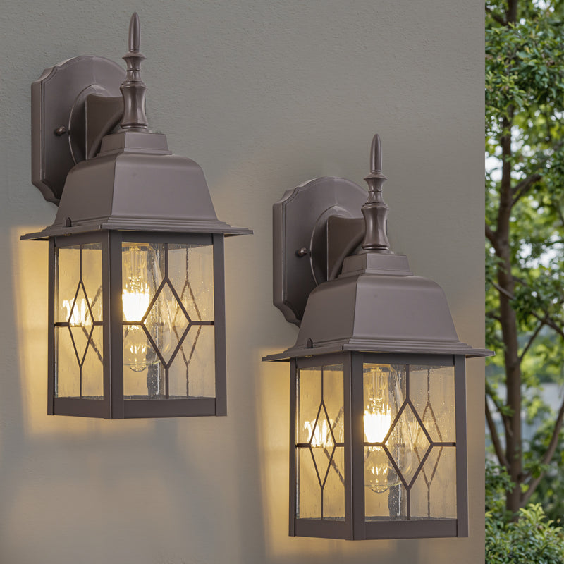 2-Pack 14in Oil-Rubbed Bronze Outdoor Wall Lantern with Seeded Glass for Porch, Patio, or Garage