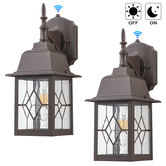 2-Pack 14in Oil-Rubbed Bronze Dusk to Dawn Outdoor Wall Lantern with Seeded Glass Shade