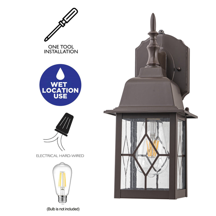2-Pack 14in Oil-Rubbed Bronze Dusk to Dawn Outdoor Wall Lantern with Seeded Glass Shade