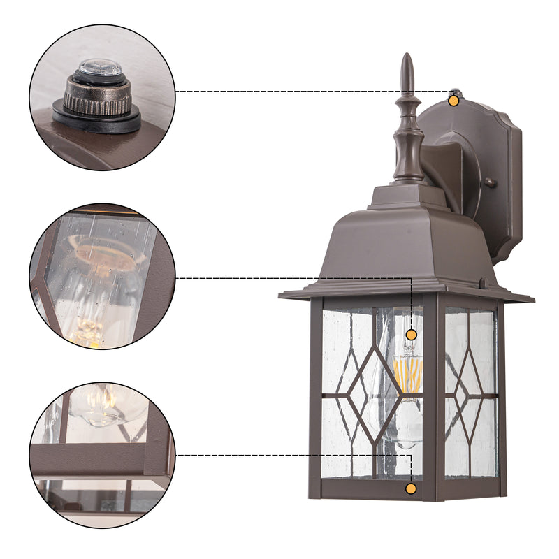 2-Pack 14in Oil-Rubbed Bronze Dusk to Dawn Outdoor Wall Lantern with Seeded Glass Shade