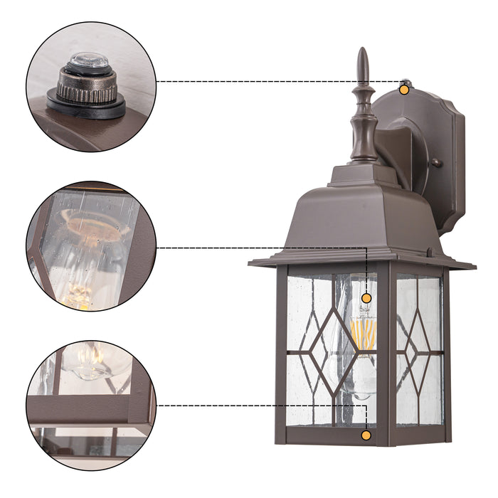 2-Pack 14in Oil-Rubbed Bronze Dusk to Dawn Outdoor Wall Lantern with Seeded Glass Shade