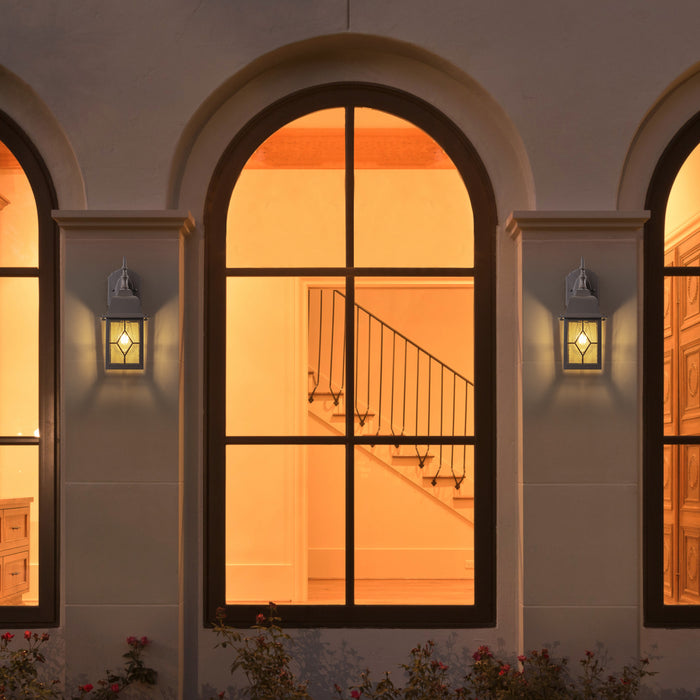 2-Pack 14in Oil-Rubbed Bronze Dusk to Dawn Outdoor Wall Lantern with Seeded Glass Shade