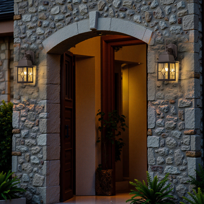2-Pack 14in Oil-Rubbed Bronze Dusk to Dawn Outdoor Wall Lantern with Seeded Glass Shade