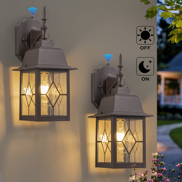2-Pack 14in Oil-Rubbed Bronze Dusk to Dawn Outdoor Wall Lantern with Seeded Glass Shade