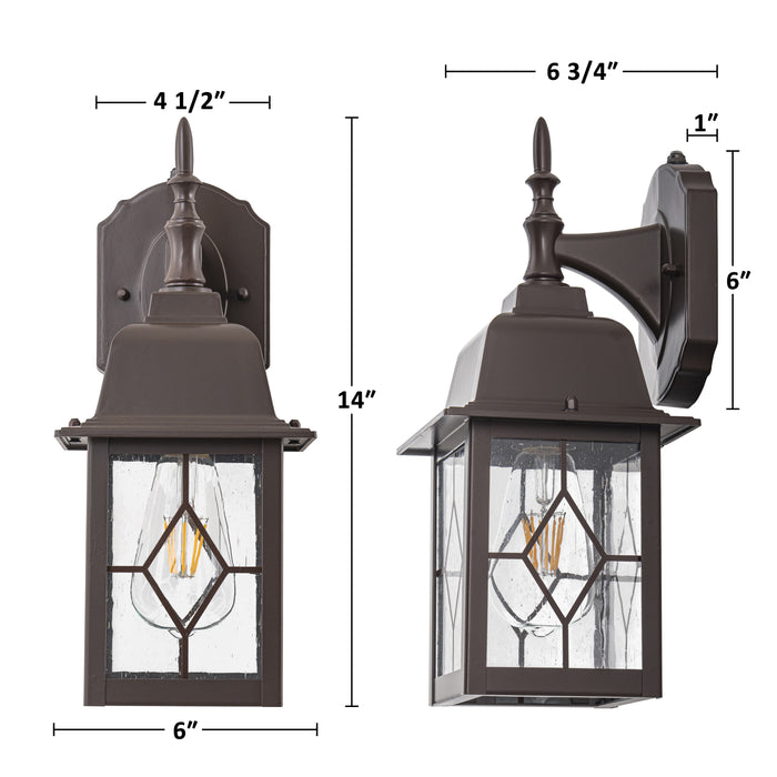 2-Pack 14in Oil-Rubbed Bronze Dusk to Dawn Outdoor Wall Lantern with Seeded Glass Shade