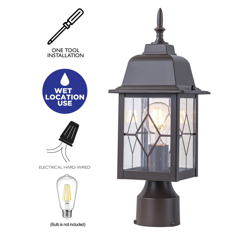 16in Oil-Rubbed Bronze Outdoor Post Light with Seeded Glass for Walkway, Backyard or Garden