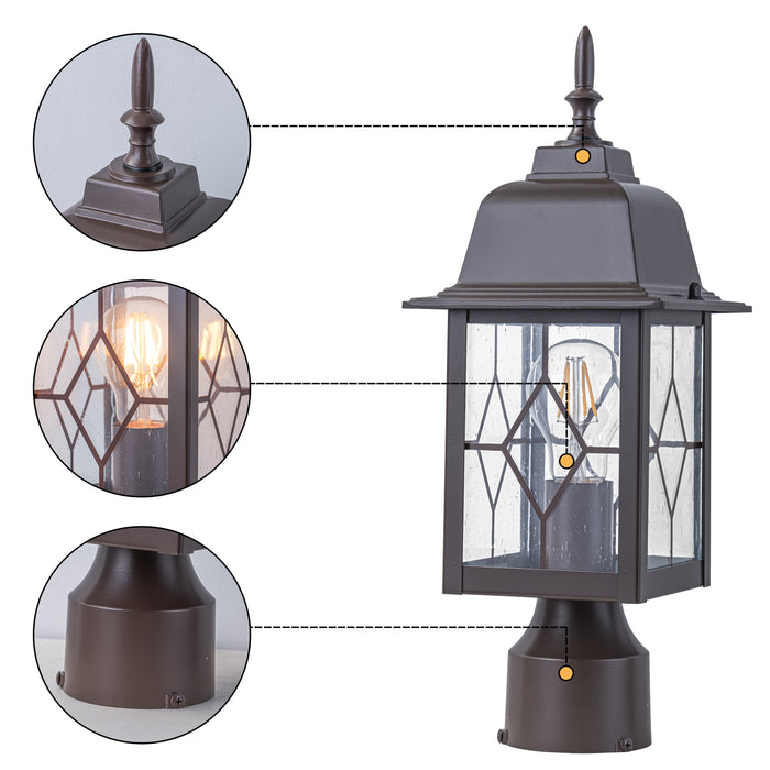 16in Oil-Rubbed Bronze Outdoor Post Light with Seeded Glass for Walkway, Backyard or Garden