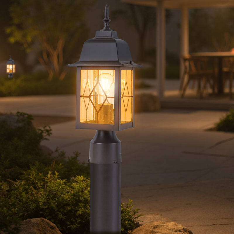 16in Oil-Rubbed Bronze Outdoor Post Light with Seeded Glass for Walkway, Backyard or Garden