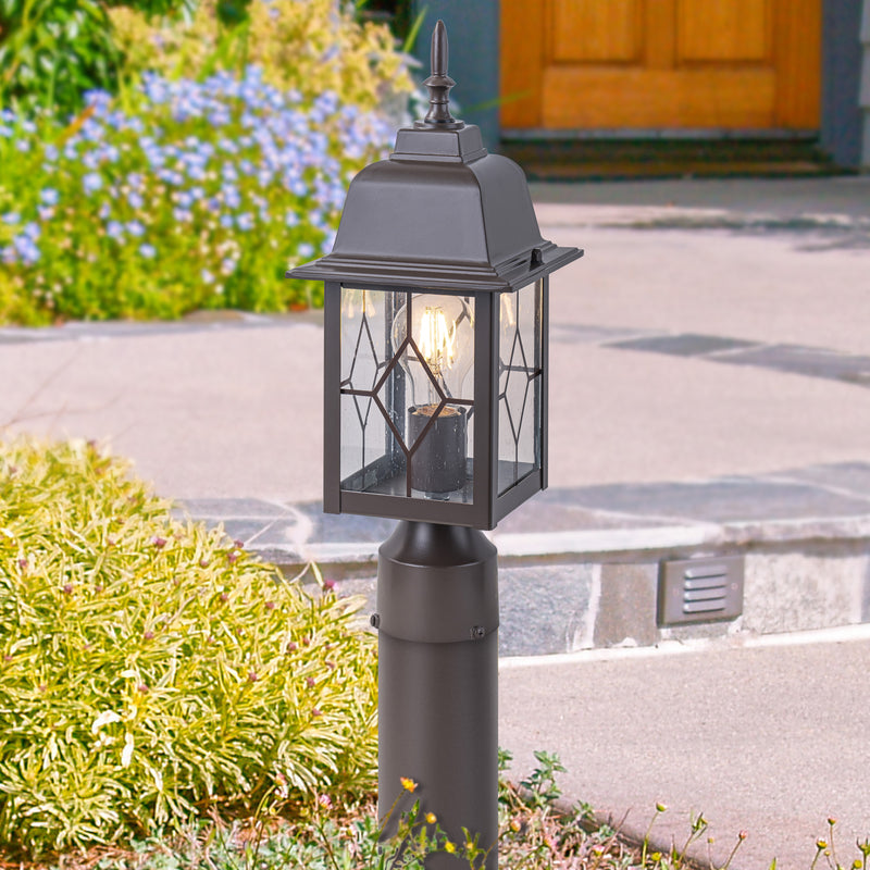 16in Oil-Rubbed Bronze Outdoor Post Light with Seeded Glass for Walkway, Backyard or Garden