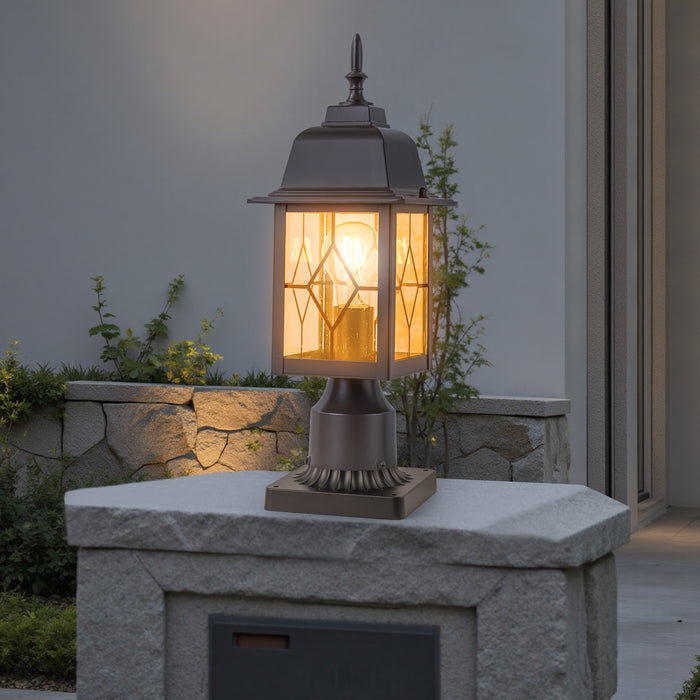 16in Oil-Rubbed Bronze Outdoor Post Light with Seeded Glass for Walkway, Backyard or Garden