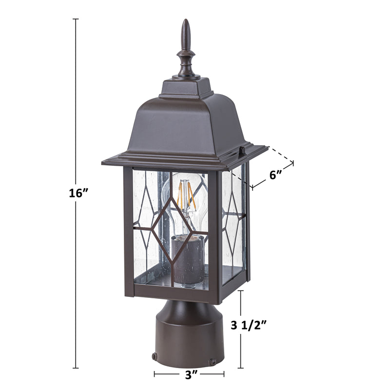 16in Oil-Rubbed Bronze Outdoor Post Light with Seeded Glass for Walkway, Backyard or Garden