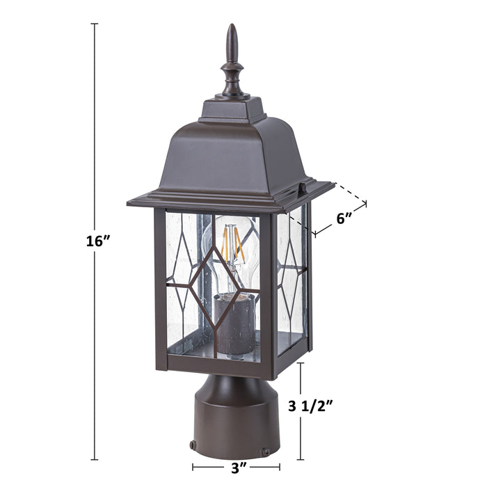 16in Oil-Rubbed Bronze Outdoor Post Light with Seeded Glass for Walkway, Backyard or Garden