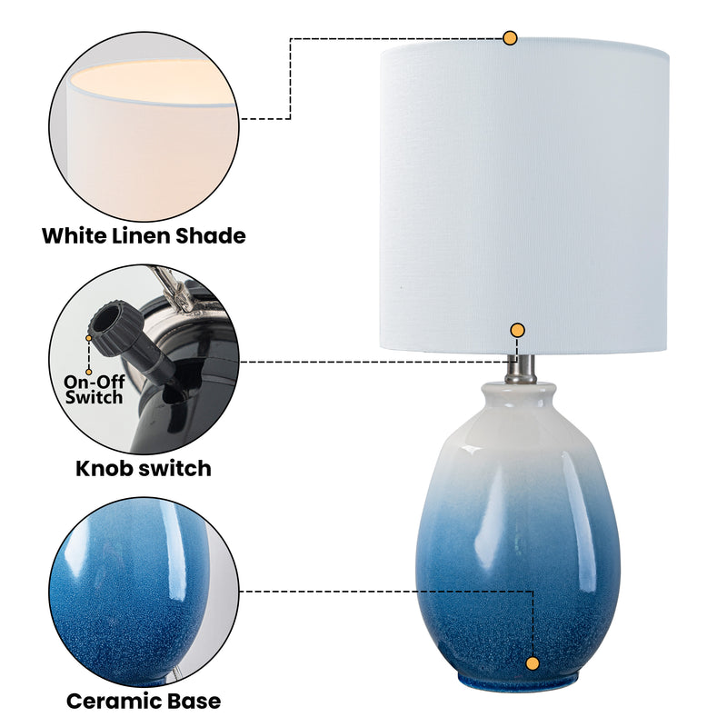 C Cattleya 19in. Gradient Blue Ceramic Table Lamp with White Linen Shade and Brushed Nickel Lamp Neck