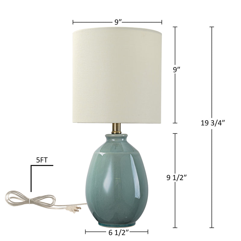 C Cattleya 19in. Celadon Green Crackle Glaze Ceramic Table Lamp with Yellow Linen Shade and Brass Finish Lamp Neck