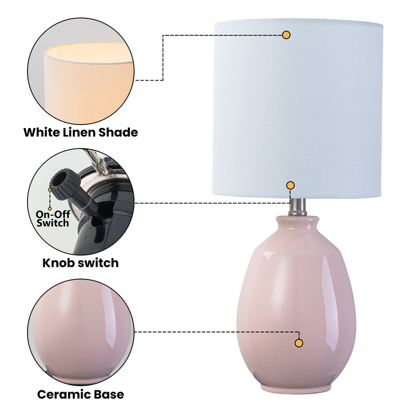 C Cattleya 19in. Pink Ceramic Table Lamp with White Linen Shade and Brushed Nickel Lamp Neck