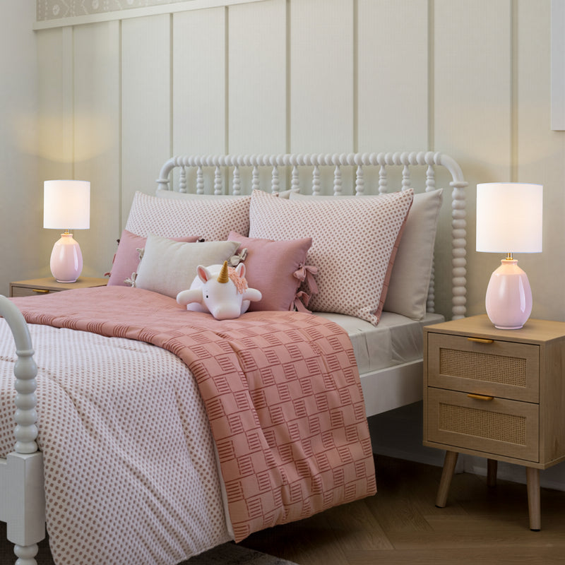 C Cattleya 19in. Pink Ceramic Table Lamp with White Linen Shade and Brushed Nickel Lamp Neck