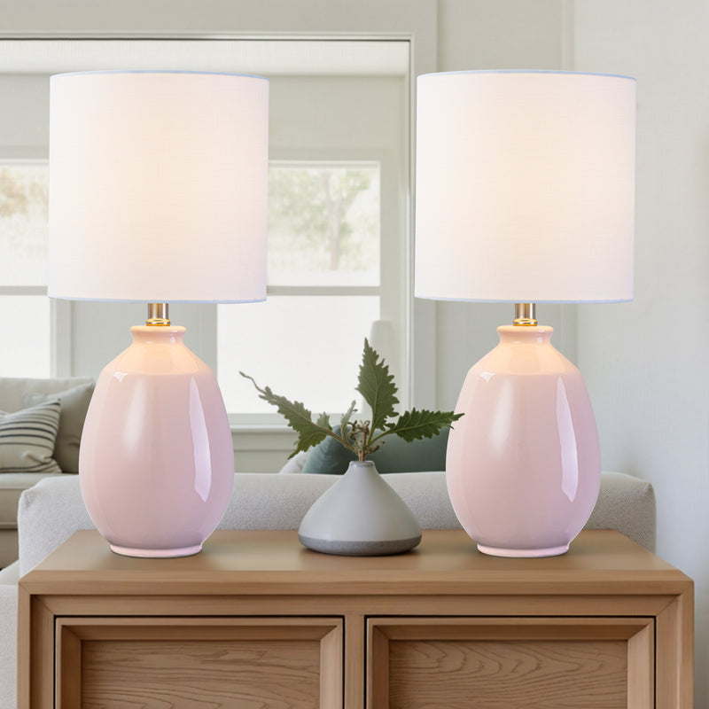 C Cattleya 19in. Pink Ceramic Table Lamp with White Linen Shade and Brushed Nickel Lamp Neck