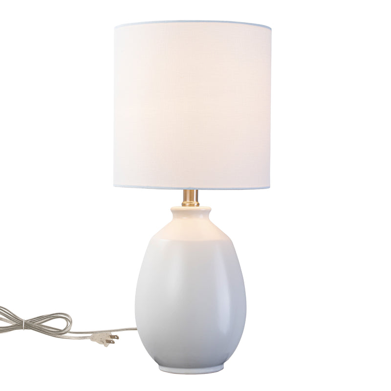 C Cattleya 19in. White Glossy Ceramic Table Lamp with White Linen Shade and Brushed Nickel Lamp Neck