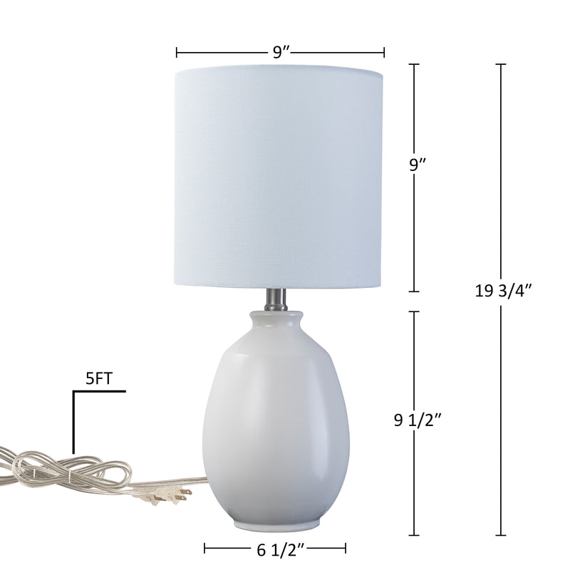 C Cattleya 19in. White Glossy Ceramic Table Lamp with White Linen Shade and Brushed Nickel Lamp Neck