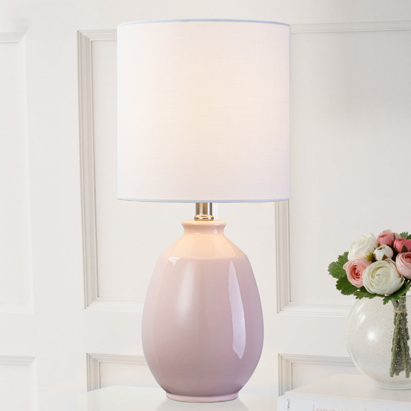 C Cattleya 19in. Pink Ceramic Table Lamp with White Linen Shade and Brushed Nickel Lamp Neck