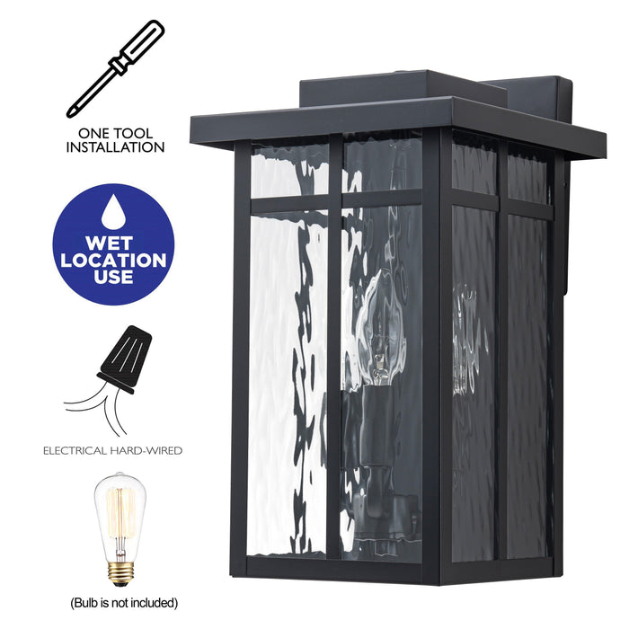 13.5 in. Matte Black Outdoor Hardwired Wall Lantern Sconces with Water Glass, No Bulbs Included (1-Pack)