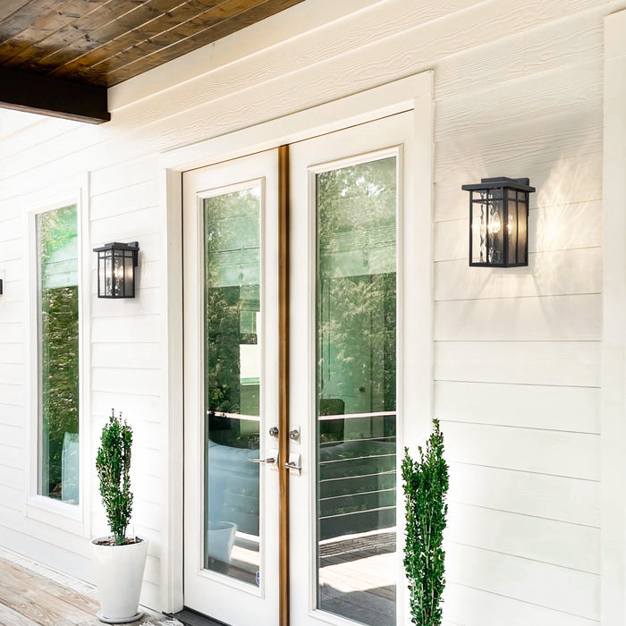 13.5 in. Matte Black Outdoor Hardwired Wall Lantern Sconces with Water Glass, No Bulbs Included (1-Pack)